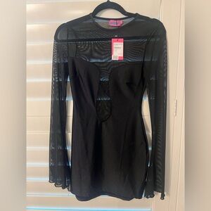 Sexy Edikted Black Long Sleeve Mesh Dress